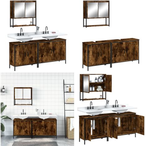 Set de muebles baño 3 pzas madera contrachapada roble ahumado - Armario baño - Muebles de baño