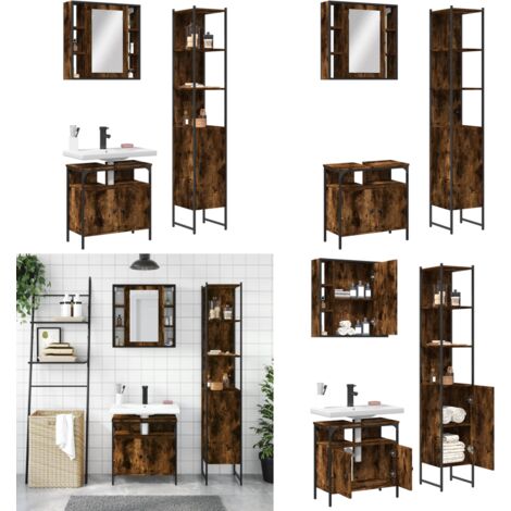 Set de muebles baño 3 pzas madera contrachapada roble ahumado - Armario con espejo - Armario de lavabo