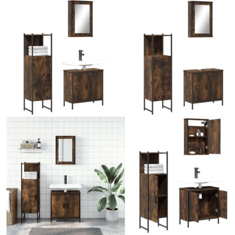 Set de muebles baño 3 pzas madera contrachapada roble ahumado - Armario de baño - Armario con espejo