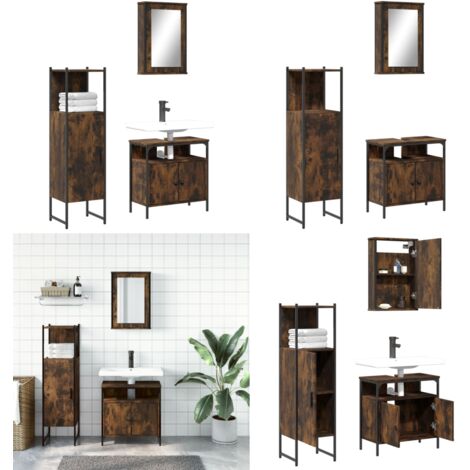 Set de muebles baño 3 pzas madera contrachapada roble ahumado - Armario de baño - Armario con espejo