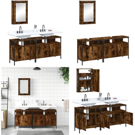 Set de muebles baño 3 pzas madera contrachapada roble ahumado - Armario de baño - Mueble de baño con espejo