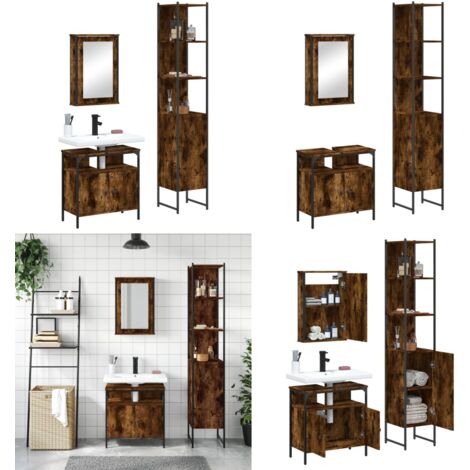 Set de muebles baño 3 pzas madera contrachapada roble ahumado - Armario de baño - Mueble de baño con espejo