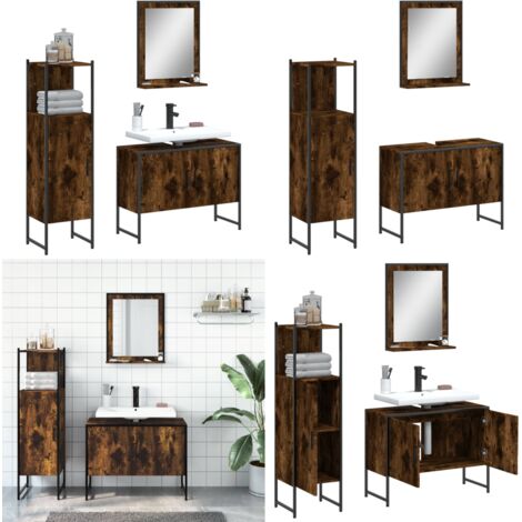 Set de muebles baño 3 pzas madera contrachapada roble ahumado - Armarios baño - Armario de lavabo