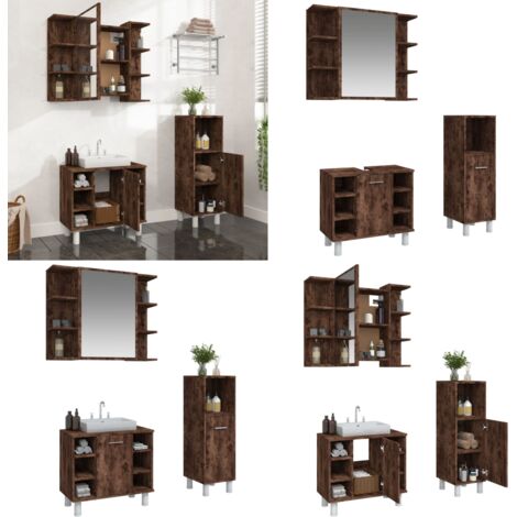 Set de muebles baño 3 pzas madera contrachapada roble ahumado - Armarios baño - Muebles de baño