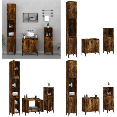 Set de muebles baño 3 pzas madera contrachapada roble ahumado - Muebles de baño - Almacenamiento de baño