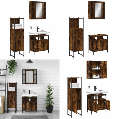 Set de muebles baño 3 pzas madera contrachapada roble ahumado - Muebles de baño - Armario con espejo