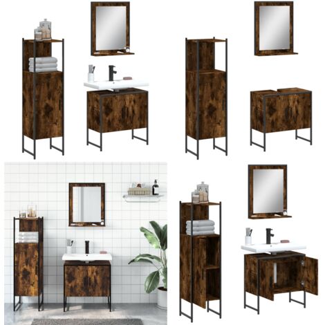 Set de muebles baño 3 pzas madera contrachapada roble ahumado - Muebles de baño - Armario de lavabo