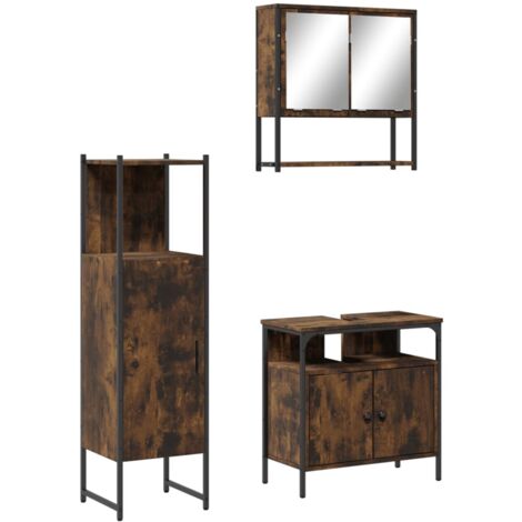 Set de muebles baño 3 pzas madera contrachapada roble ahumado vidaXL