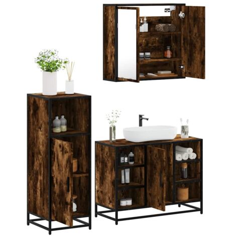 Set de muebles baño 3 pzas madera contrachapada roble ahumado vidaXL