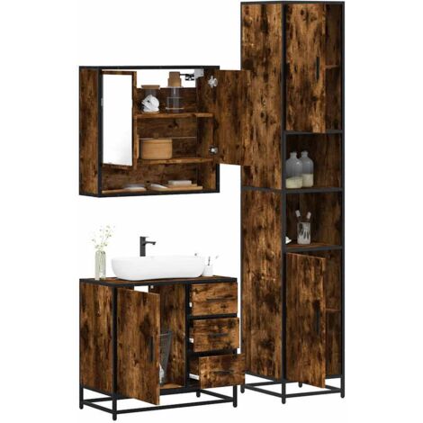 Set de muebles baño 3 pzas madera contrachapada roble ahumado vidaXL