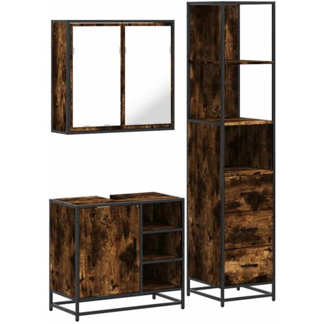 Set de muebles baño 3 pzas madera contrachapada roble ahumado vidaXL