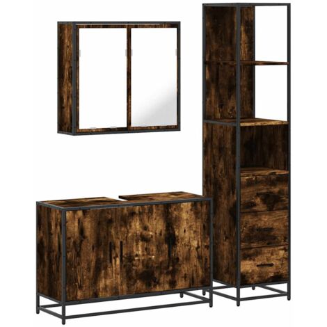 Set de muebles baño 3 pzas madera contrachapada roble ahumado vidaXL