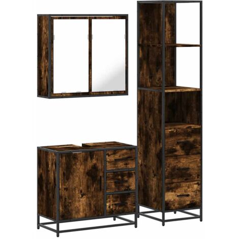 Set de muebles baño 3 pzas madera contrachapada roble ahumado vidaXL