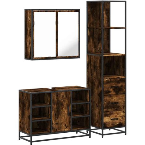 Set de muebles baño 3 pzas madera contrachapada roble ahumado vidaXL