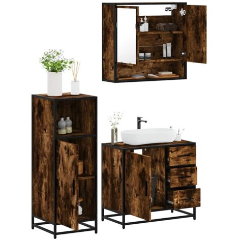 Set de muebles baño 3 pzas madera contrachapada roble ahumado vidaXL