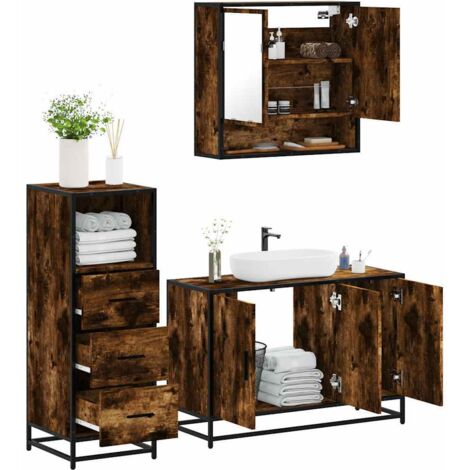 Set de muebles baño 3 pzas madera contrachapada roble ahumado vidaXL