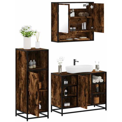 Set de muebles baño 3 pzas madera contrachapada roble ahumado vidaXL