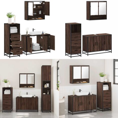 Set de muebles baño 3 pzas madera contrachapada roble marrón - Armario de baño - Espejo de baño