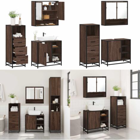 Set de muebles baño 3 pzas madera contrachapada roble marrón - Armario de baño - Espejo de baño
