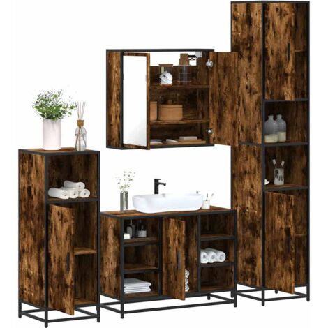 Set de muebles baño 4 pzas madera contrachapada roble ahumado