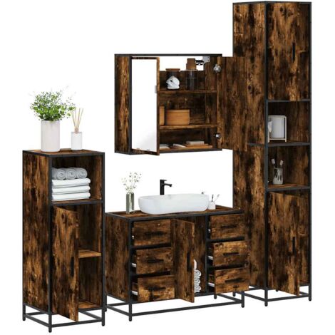 Set de muebles baño 4 pzas madera contrachapada roble ahumado