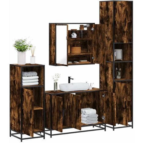 Set de muebles baño 4 pzas madera contrachapada roble ahumado
