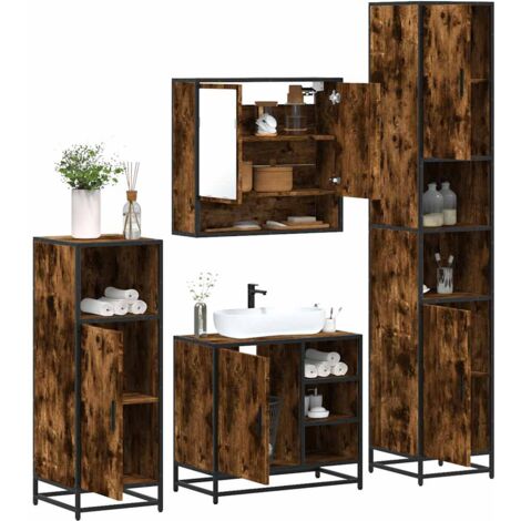 Set de muebles baño 4 pzas madera contrachapada roble ahumado