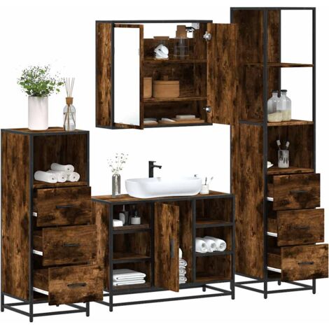Set de muebles baño 4 pzas madera contrachapada roble ahumado