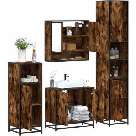 Set de muebles baño 4 pzas madera contrachapada roble ahumado