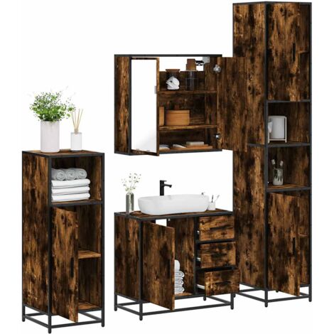Set de muebles baño 4 pzas madera contrachapada roble ahumado