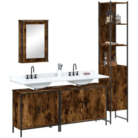 Set de muebles baño 4 pzas madera contrachapada roble ahumado