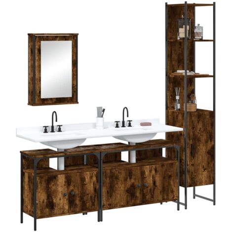 Set de muebles baño 4 pzas madera contrachapada roble ahumado