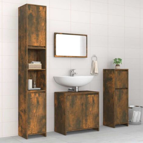 Set de muebles baño 4 pzas madera contrachapada roble ahumado vidaXL