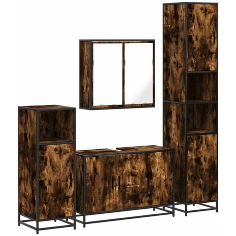 Set de muebles baño 4 pzas madera contrachapada roble ahumado vidaXL