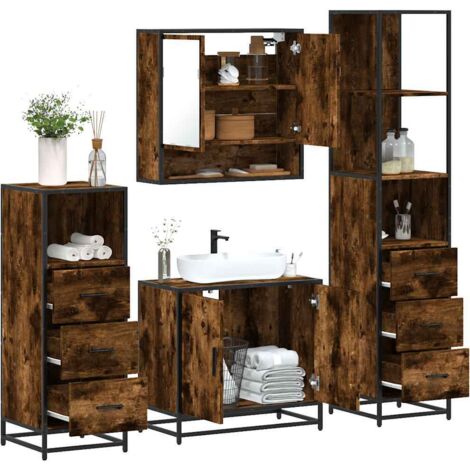 Set de muebles baño 4 pzas madera contrachapada roble ahumado vidaXL