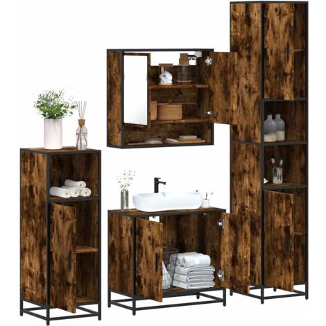 Set de muebles baño 4 pzas madera contrachapada roble ahumado vidaXL