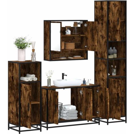 Set de muebles baño 4 pzas madera contrachapada roble ahumado vidaXL