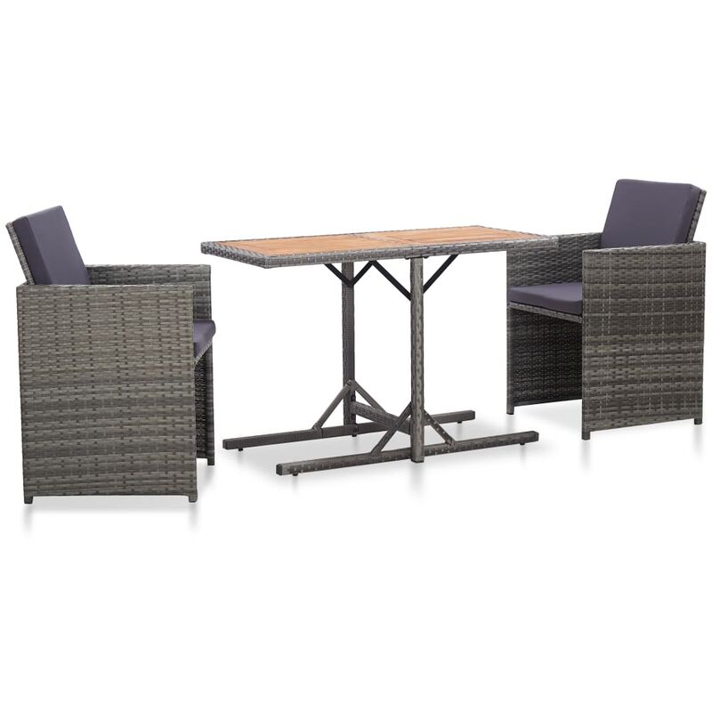 

Set de muebles bistro de jardin 3 piezas cojines ratan PE gris