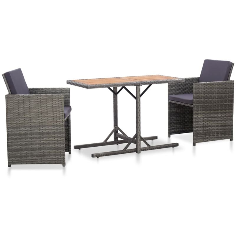 

vidaXL Set de muebles bistro de jardín 3 piezas cojines ratán PE gris - Gris
