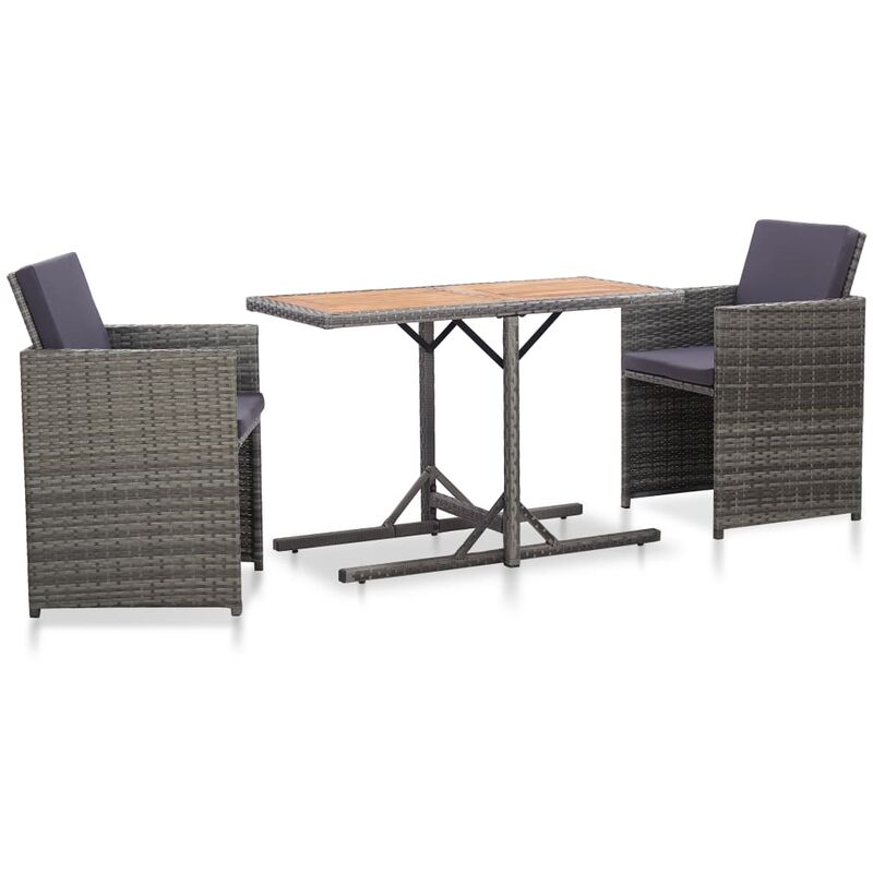 

Set de muebles bistro de jardín 3 piezas cojines ratán PE gris - Gris