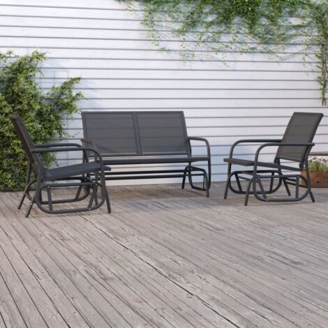 Set de muebles con mecedoras jardín 3 pzs acero textilene negro