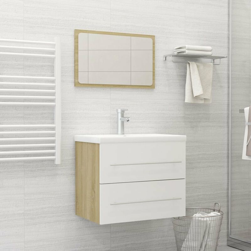 

Set de muebles de bano 2 piezas aglomerado blanco roble Sonoma