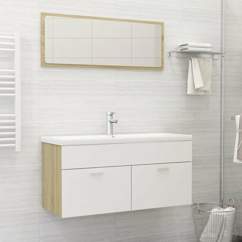 

Set de muebles de bano 2 piezas aglomerado blanco roble Sonoma