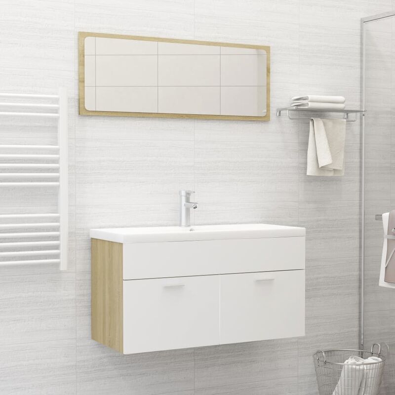 

Set de muebles de baño 2 piezas aglomerado blanco roble Sonoma