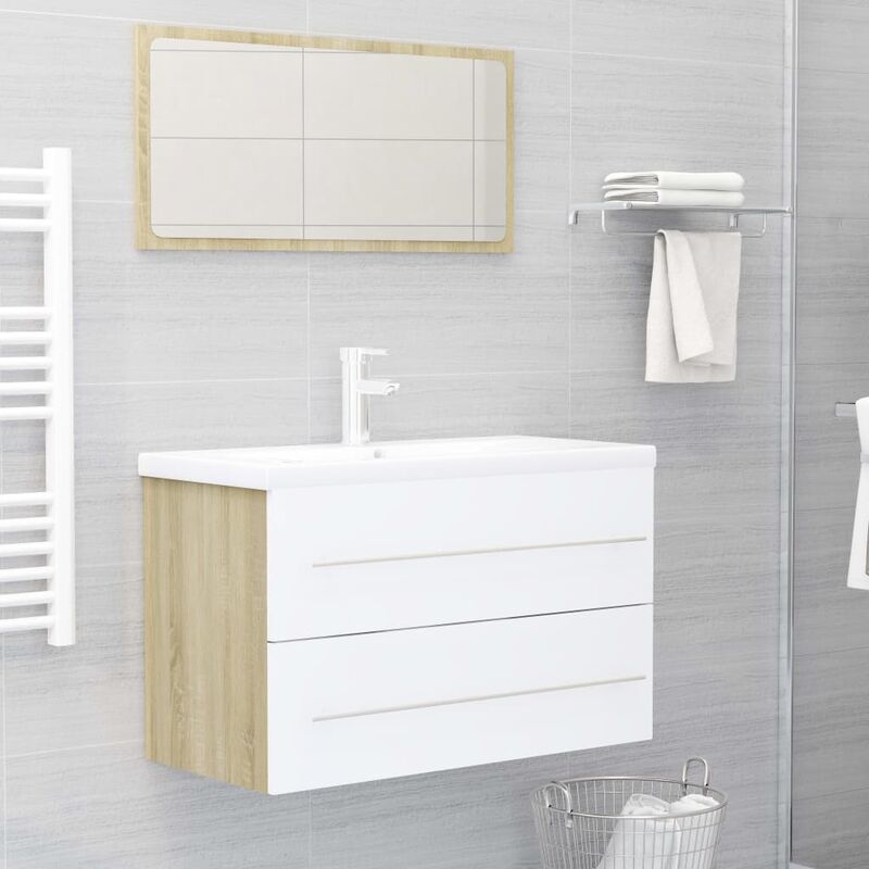 

Set de muebles de baño 2 piezas aglomerado blanco roble Sonoma