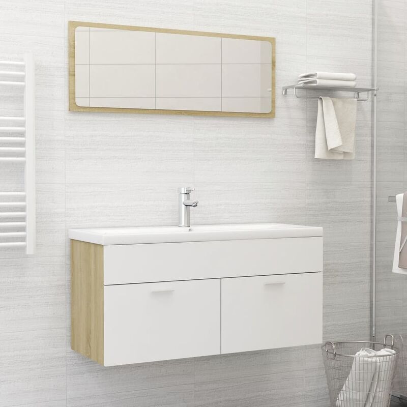 

Set de muebles de baño 2 piezas aglomerado blanco roble Sonoma