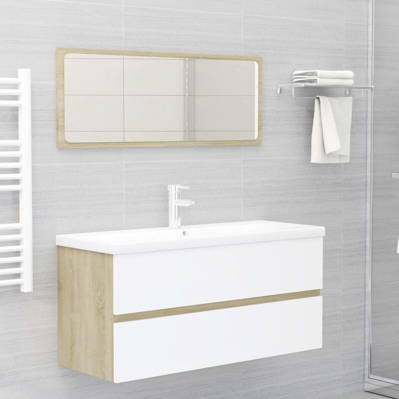 

Set de muebles de baño 2 piezas aglomerado blanco roble Sonoma