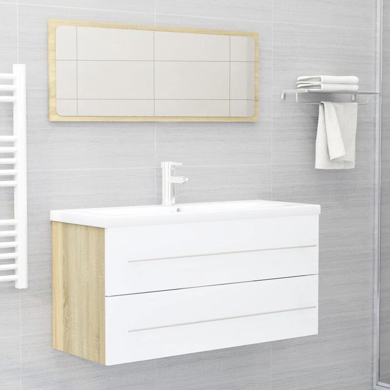 

Set de muebles de baño 2 piezas aglomerado blanco roble Sonoma