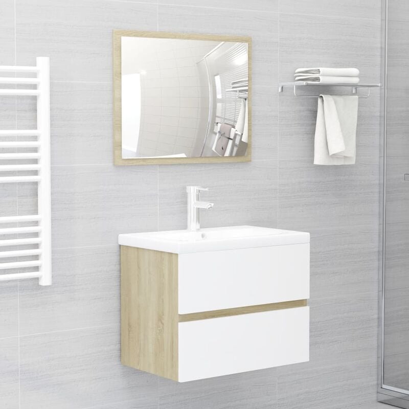 

Set de muebles de baño 2 piezas aglomerado blanco roble Sonoma