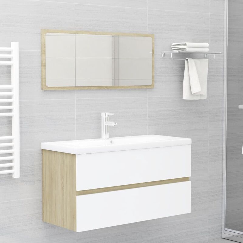 

Set de muebles de baño 2 piezas aglomerado blanco roble Sonoma